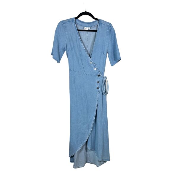 Gap Chambray Denim Side Button Wrap Dress Midi Women's Size XS - Picture 5 of 8